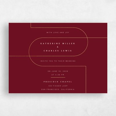 Dark Burgundy, Red Wedding Invitation - Corwin Landscape Foil
