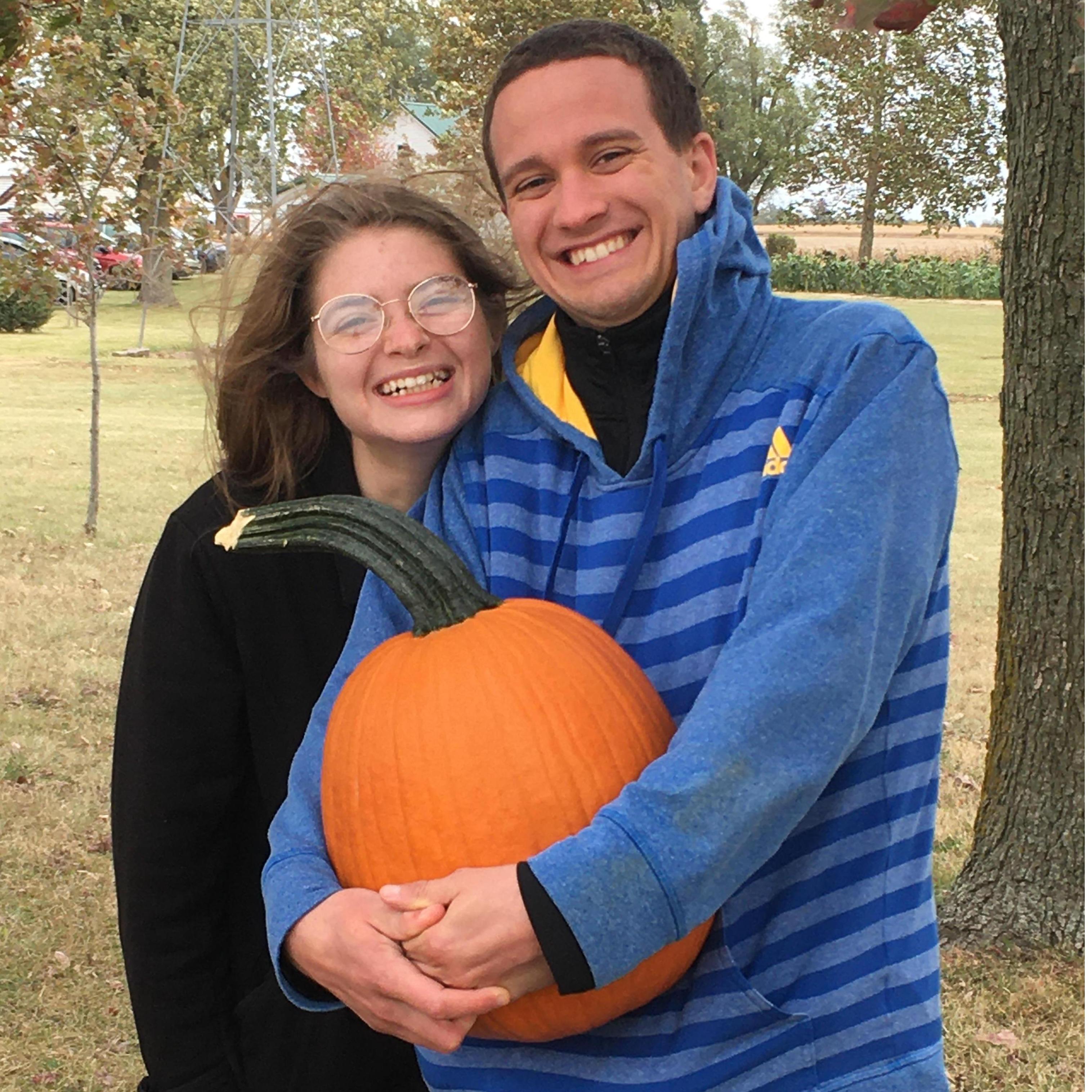 Tim's first trip to the pumpkin patch. "My pumpkin has Donald Trump hair!" Brookston, IN. October 2020.