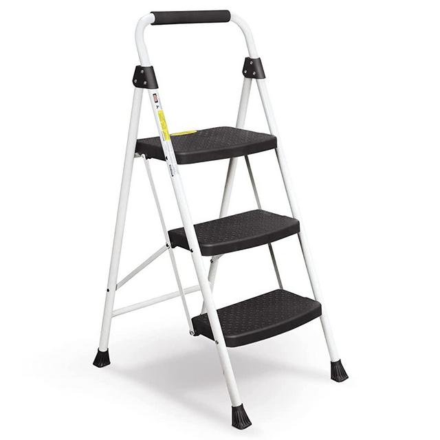 3 Step Ladder, SocTone Folding Step Stool with Handle, Wide Anti-Slip Pedal, Lightweight, Multi-Use for Household and Office, 330lbs Capacity Sturdy Steel Ladder