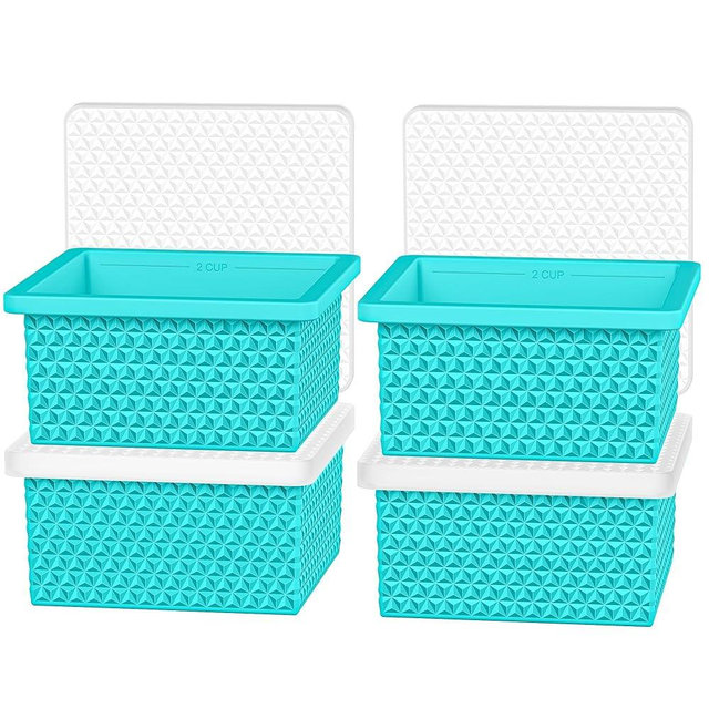 Silicone Freezer Molds for Soup Cube - 2-Cup Freezer Storage Container Tray with Lid,4 Pack Stackable Ice Cube Trays for Portion Control,Food Storage Meal Prep,Oven & Dishwasher Safe