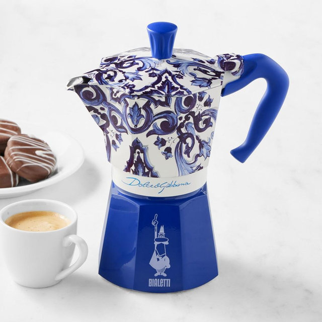 Bialetti Moka Dolce & Gabbana Express 6-Cup Stovetop Espresso Maker, Blu Mediterraneo