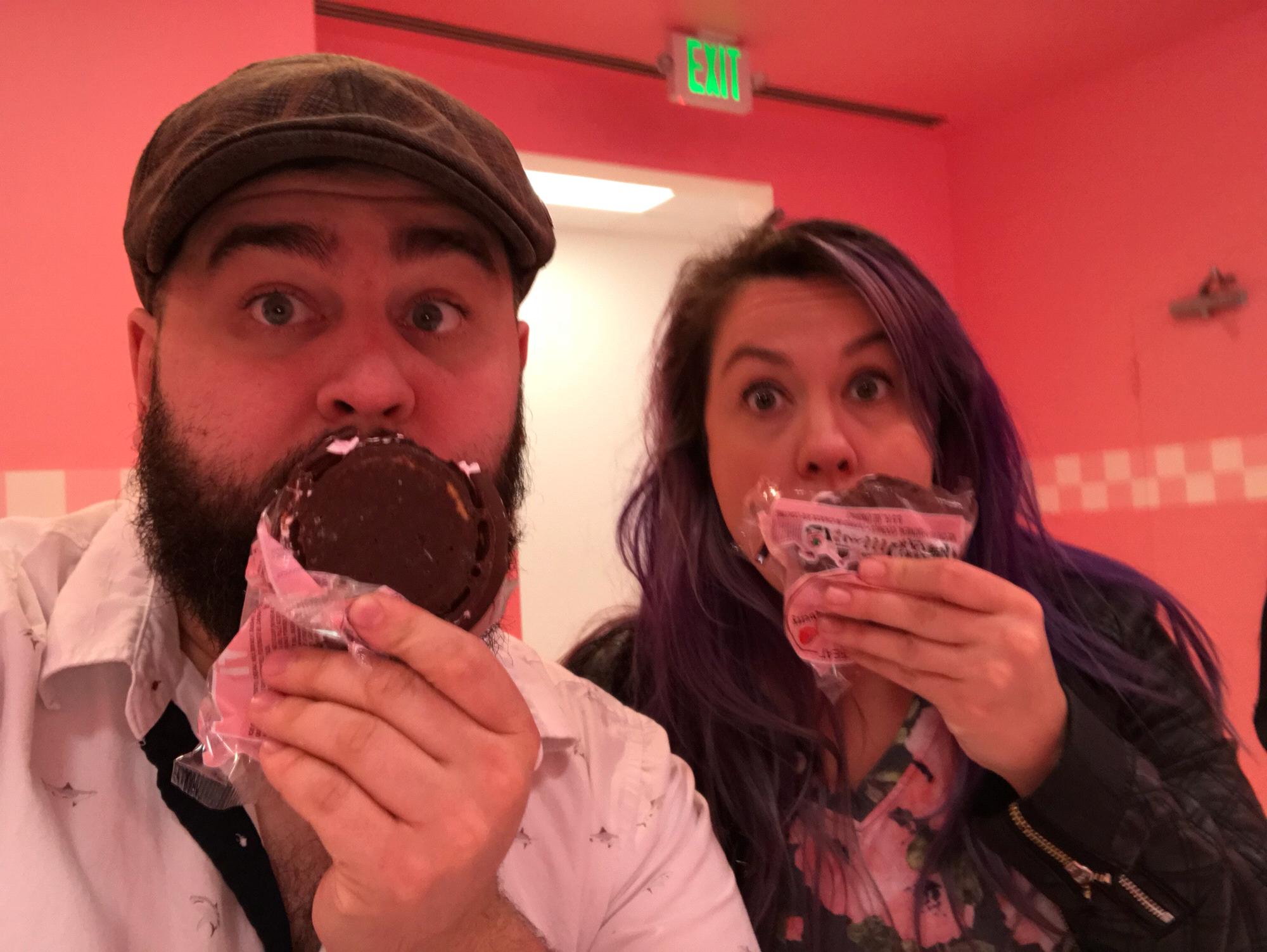 Enjoying ice cream sandwiches at the Museum of Ice Cream 2017