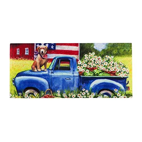 Evergreen Flag Beautiful Patriotic Puppies Durable Sassafras Switch Welcome Mat - 22 x 10 Inches Fade and Weather Resistant Outdoor Doormat for Homes, Yards and Gardens