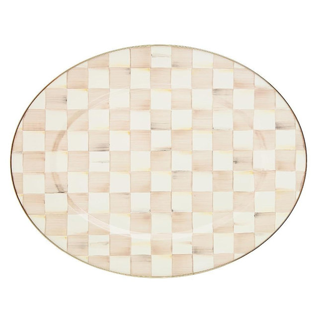 MACKENZIE-CHILDS Enamel Oval Platter, Serving Plate for Entertaining, Large, Brown-and-White Mocha Check