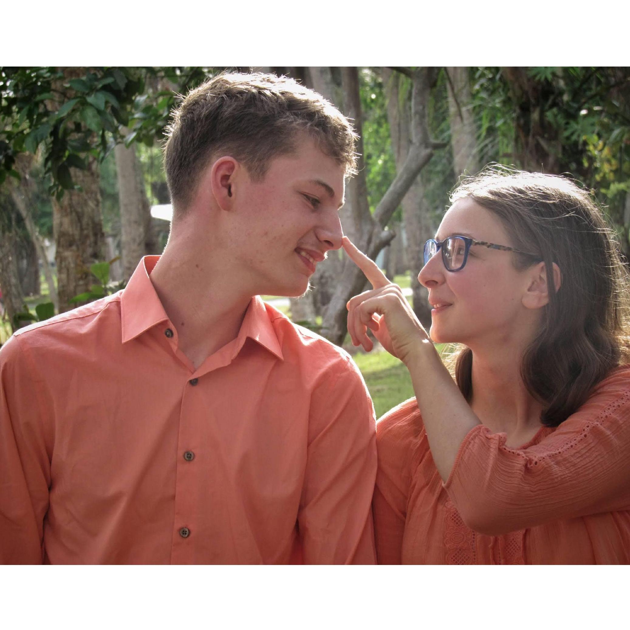 Having fun during a senior year photoshoot while in Florida with Mennonite Disaster Service.