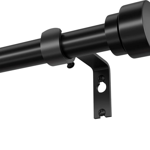 PORTRES Black Heavy Duty Curtain Rods for Windows 66 to 120 Inches Adjustable Length 1" Diameter Curtain Rod with Modern Decorative Finials for Outdoor Farmhouse Bedroom Kitchen Living Room