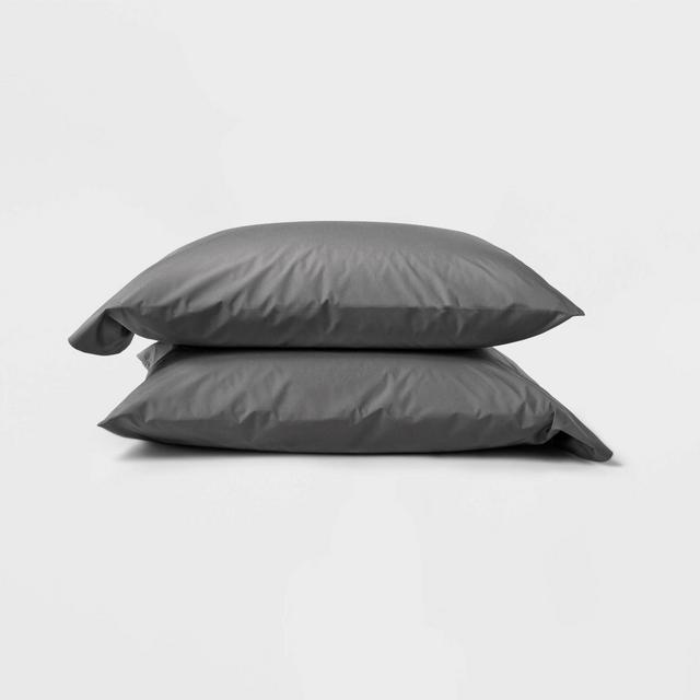 Standard Washed Supima Percale Solid Pillowcase Set Dark Gray - Casaluna™