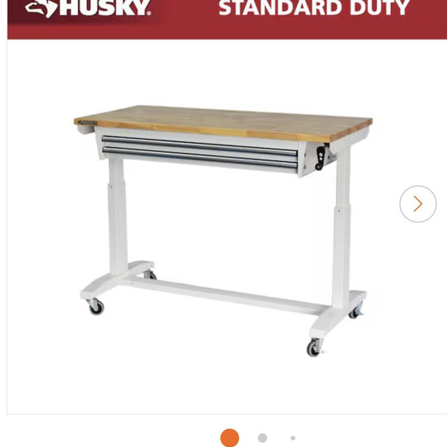 Husky 52 in. W x 24 in. D 2-Drawer Adjustable Height White Workbench Table with Solid Wood Top HOLT5202BJ2