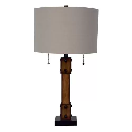 allen + roth 28.75-in Faux Wood Table Lamp with Fabric Shade