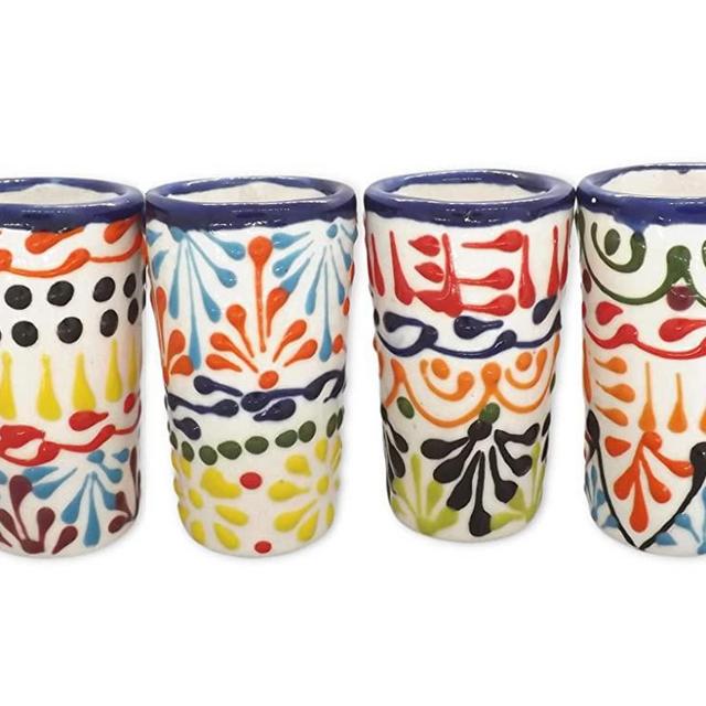 ECONIA - Talavera Shot Glasses Set of 4 Authentic Mexican Tequila Shot Glasses - Hand-painted - 2 Oz (Colors)