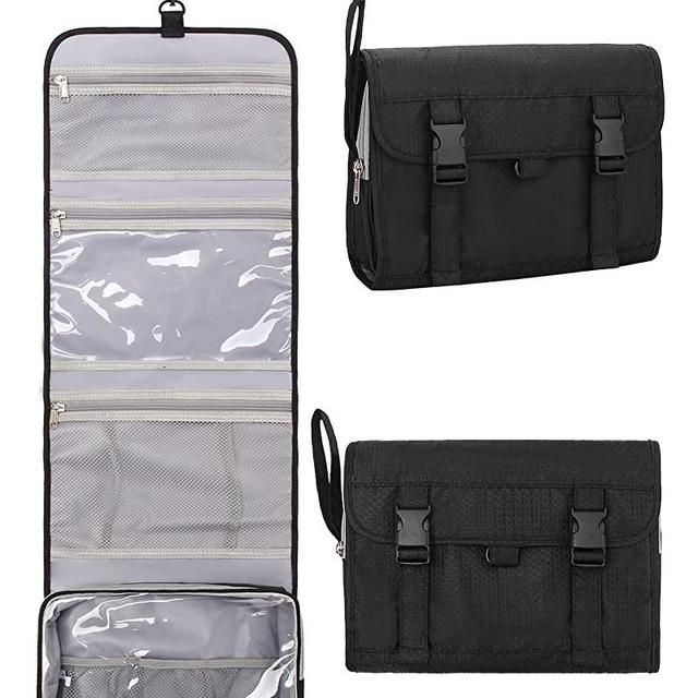 Relavel Travel Hanging Toiletry Bag for Men Women Travel Kit Shaving Bag Waterproof Large Makeup Bag Wash Bag Makeup Organizer Cosmetic Case for Bathroom Shower Black