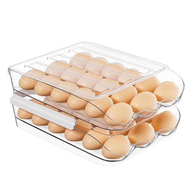 Proarea Egg Holder for Fridge 36 Capacity Automatic Rolling Egg Organizer for Refrigerator, Clear Stackable Container for Kitchen or Pantry Storage 2 Pack