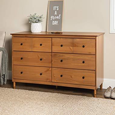 Walker Edison AZR6DDDRCA Wood Dresser Bedroom Storage Drawer Organizer Closet Hallway, 6, Caramel Brown