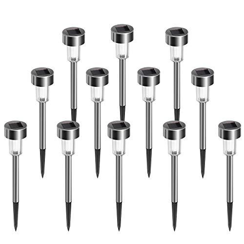 Solar Lights Outdoor, Stainless Steel Waterproof Outdoor Lights - 12Pack, LED Landscape Lighting Outdoor Solar Lights Solar Powered Lights Solar Garden Lights for Pathway Walkway Driveway Yard & Lawn