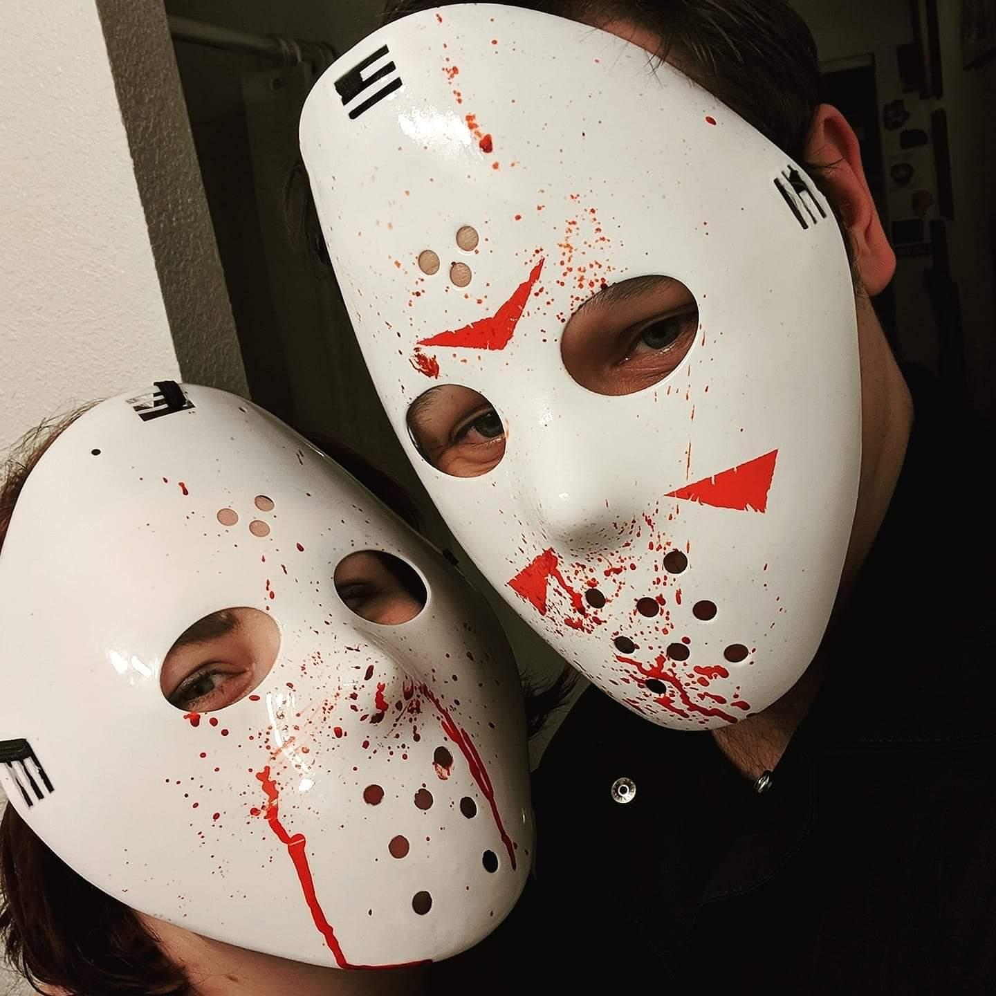 Making Friday the 13th masks for Halloween. (2018)