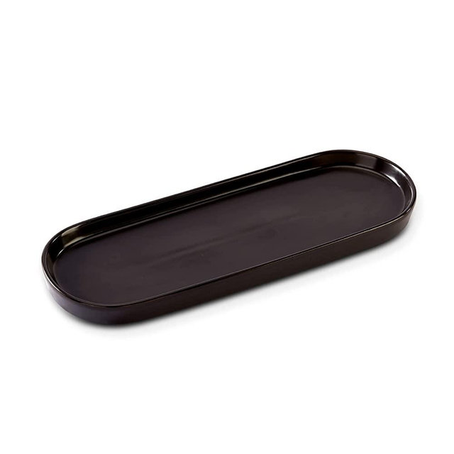 Ceramic Sink Tray, Bathroom Counter Tray, Bathtub Tray, Cosmetics Dish, Candle Tray, Perfume Shampoo Liquid Soap Tray Simple Style Design Suit for Bathroom and Kitchen (Black)
