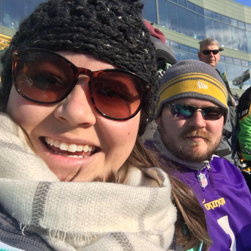 At a Packers vs. Vikings game at Lambeau field.