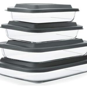 8-Piece Deep Glass Baking Dish Set with Plastic lids,Rectangular Glass Bakeware Set with Lids, Baking Pans for Lasagna, Leftovers, Cooking, Kitchen, Freezer-to-Oven and Dishwasher, Gray