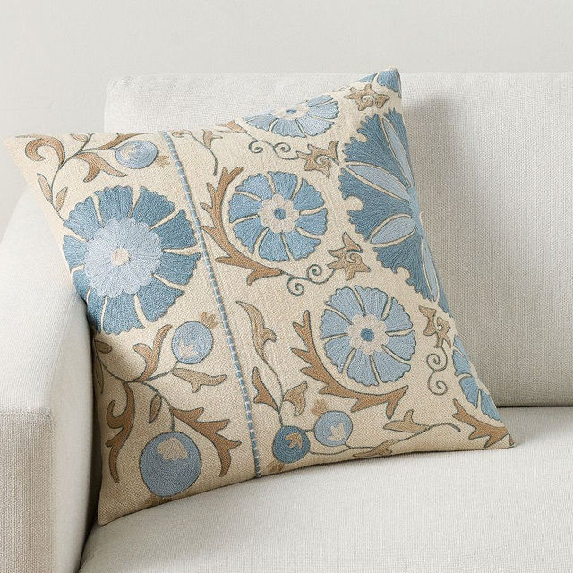 Lorina Embroidered Pillow, Seaglass Multi, 20"