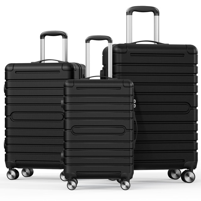 3-Piece Luggage Set with ABS+PC Hardshell, TSA Lock, YKK Zippers, Spinner Wheels, Suitcase Carry On Luggage Set , Black