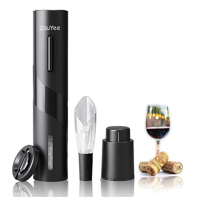 ZouYee Electric Wine Opener Set, Automatic Corkscrew Wine Bottle Opener contains Foil Cutter, Vacuum Stopper with Time Mark and Wine Aerator Pourer for Party, Dating ,4-in-1 Wine Gift Set