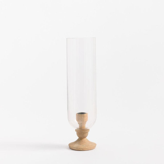 Kadence Wood Candlestick: Natural: Hurricane Taper Holder