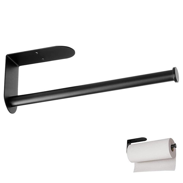 Black Paper Towel Holder Under Cabinet, OBODING, Self Adhesive or Drilling, Paper Towel Holder Wall Mount, 304 Stainless Steel Towel Rack for Kitchen, Cabinet, Bathroom (12.05 inches)