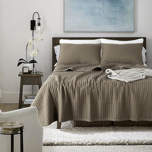 KASENTEX Quilt-Bedding-Coverlet-Blanket-Set, Machine Washable, Ultra Soft, Lightweight, Stone-Washed, Detailed Stitching - Solid Color (Cub, Oversized King + 2 King Shams)