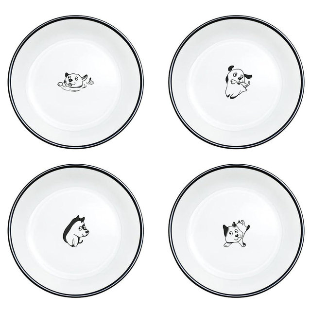 SOCOSY Cute Cartoon Happy Dogs Ceramic Seasoning Dishes Sauce Dish Sushi Dipping Bowl Appetizer Plates Tea Bag Holder Serving Dish for Kitchen, 5 Inch, Set of 4