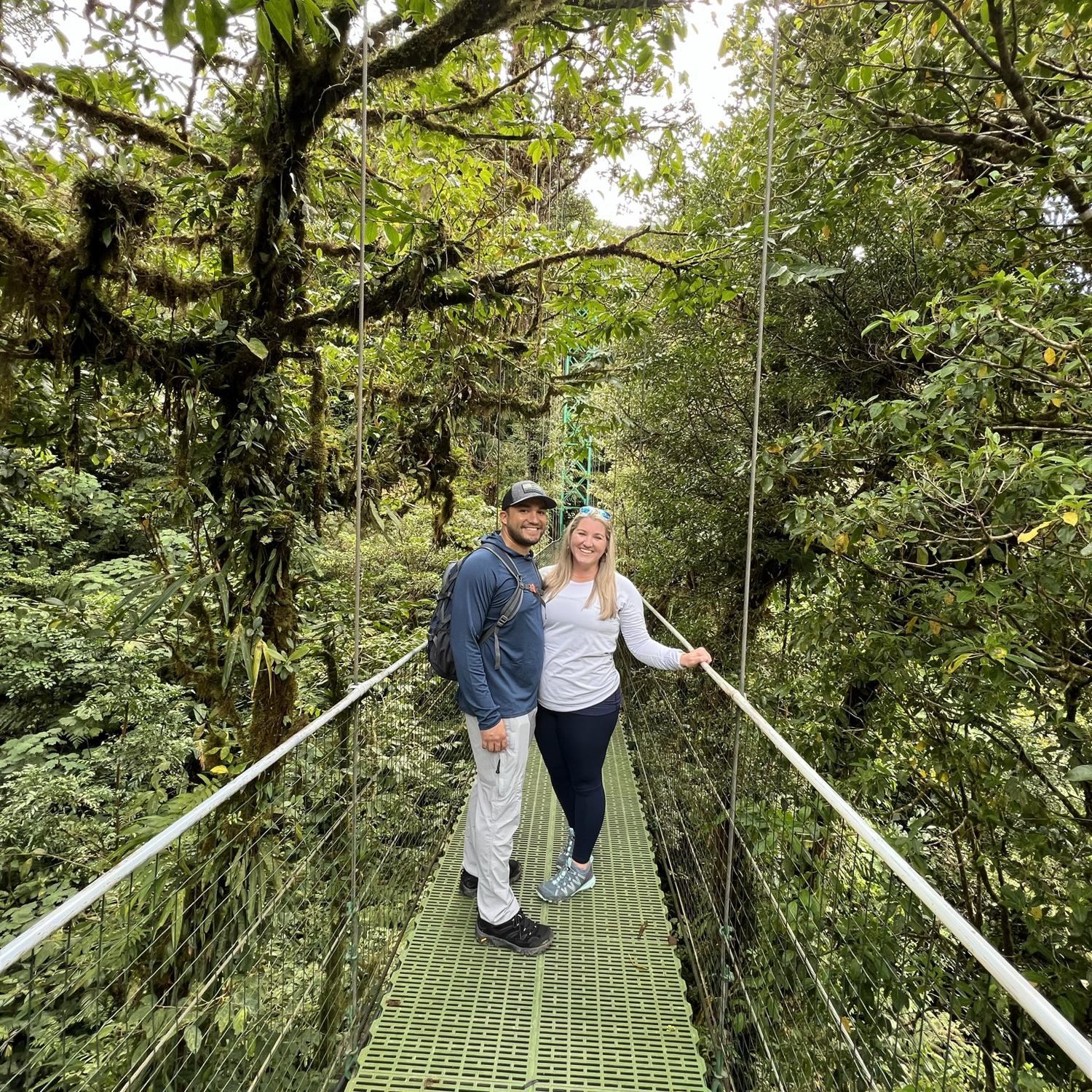 Hiking the suspension bridges in Costa Rica.