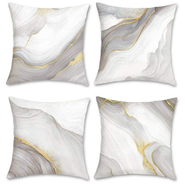 Bonhause Grey Gold Marble Throw Pillow Covers 18 x 18 Inch Modern Abstract Marble Texture Decorative Pillows Case Soft Velvet Cushion Covers for Couch Sofa Bed Home Decor Set of 4