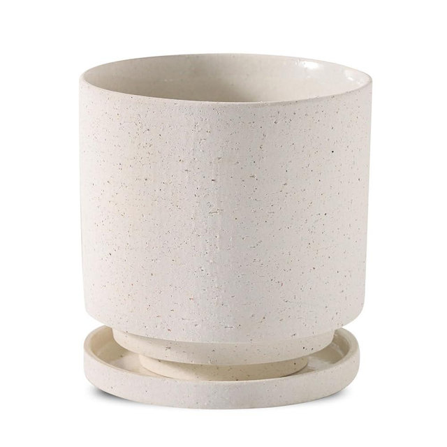 Nihow 5.7 Inch Plant Pot, Ceramic Pots for Plants with Drainage Hole and Saucer, Plant Pots Indoor for Home Garden Patio Office, Cylinder Planters for Indoor Plants, White