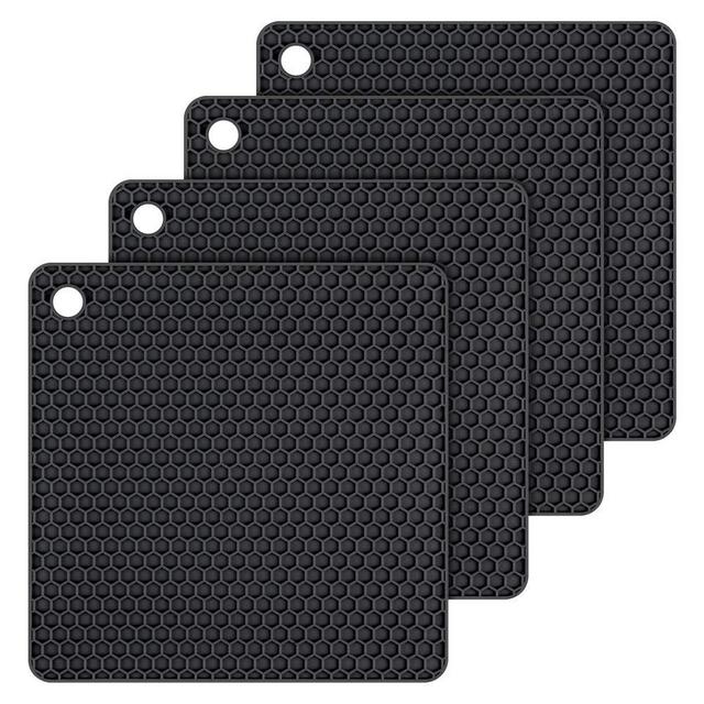 Silicone Trivet Mats Hot Potholders - Hot Pads Durable Non Slip Coasters Heat Resistant Mats (Black)