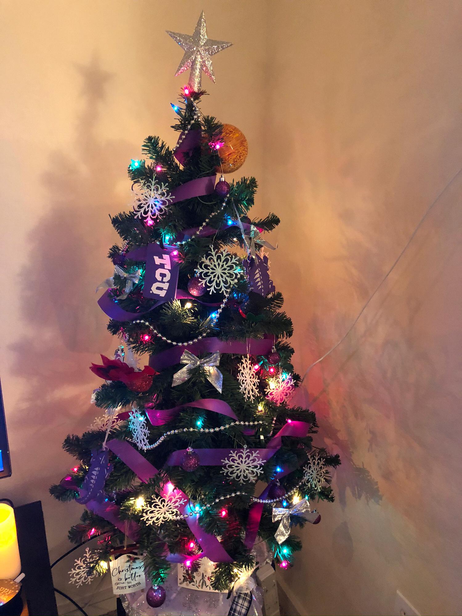 Our first Christmas tree. Of course, it had to be TCU themed. Go Frogs!