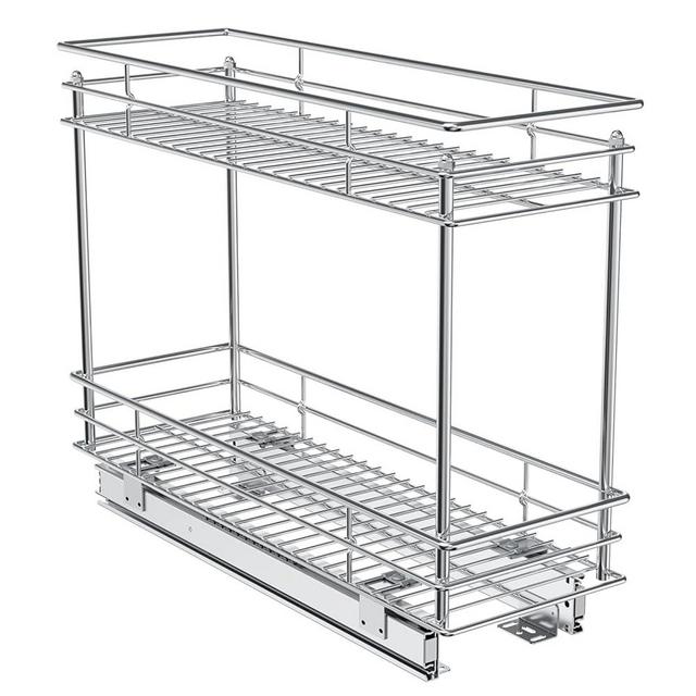 ROOMTEC Pull Out Cabinet Organizer for Narrow Cabinet (5" W X 21" D), Kitchen Cabinet Organizer and Storage 2-Tier Cabinet Pull Out Shelves Under Cabinet Storage for Kitchen, Chrome