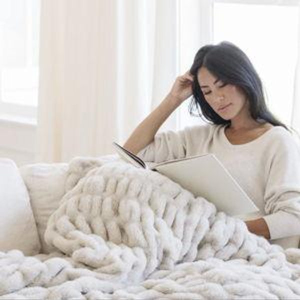 "Flax" Double Ruched Faux Fur Throw Blanket