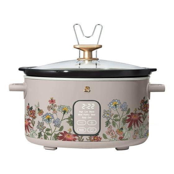 B'eautiful 6 Qt Programmable Slow Cooker, Digital Timer, Removable Pot, Easy-Clean Design, Family-Size Slow Cooker for Convenient Everyday Cooking by D'rew Barry'more (Wildflower Porcini Taupe)