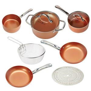 Copper Chef Cookware 9-Pc. Round Pan Set –Aluminum & Steel With Ceramic Non Stick Coating. Includes Lids, Frying and Roasting Pans Accessories
