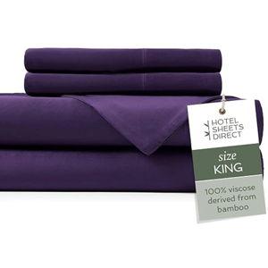 Hotel Sheets Direct 4 Piece Bed Sheet Set King Size, 100% Viscose Derived from Bamboo Sheets Set with 2 Pillowcases, Cooling & Breathable Luxury Bedding, Moisture-Wicking & Silky Soft Texture, Purple