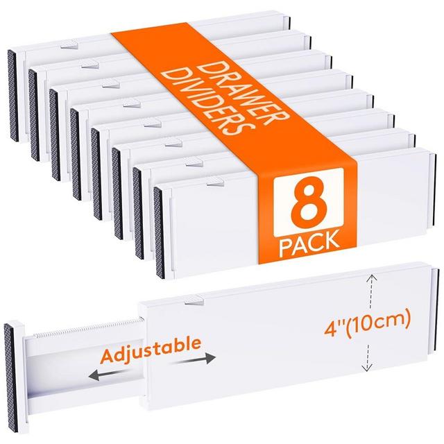 Lifewit 8 Pack Drawer Dividers Plastic 4" High, 13.5-22" Adjustable Drawer Organizers for Clothes, Expandable Dresser Separators in Bedroom/Bathroom/Kitchen/Fridge/Office Organization and Storage