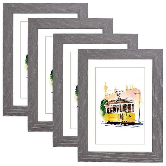 Annecy 5x7 Picture Frame (4 Pack, Gray) - 5x7 Photo Frames with Real Glass for 4x6 with Mat- Wall Mount & Table Top Display