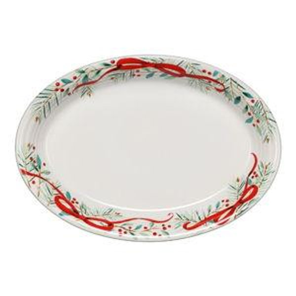 Holly Berry Christmas Garland 13 5/8 Inch Large Oval Serving Platter