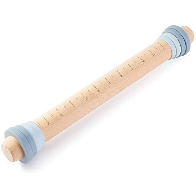 Gifbera Adjustable Wood Rolling Pin with Thickness Rings and Measurement Markers for Baking Dough, 16-Inch