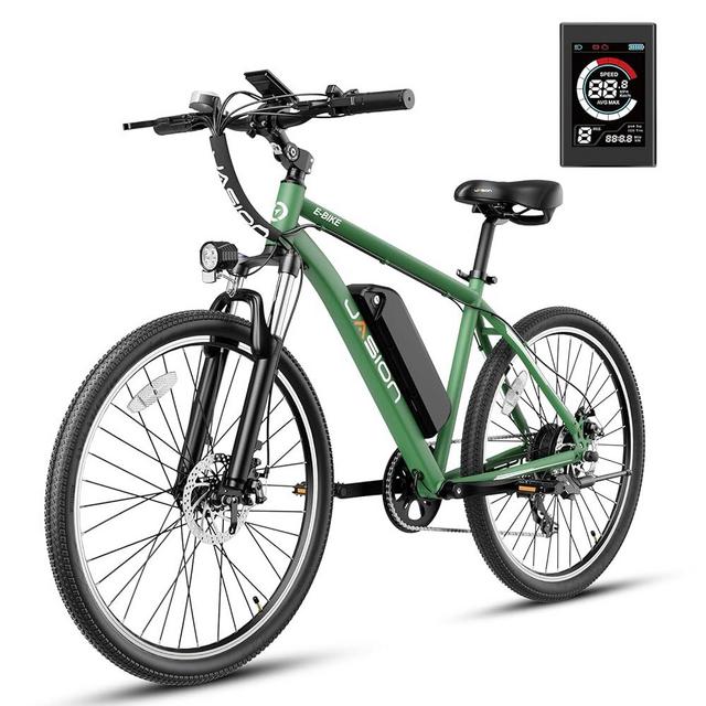 Jasion EB5 Electric Bike for Adults with Peak 750W Brushless Motor, 40Miles 20MPH Commuting Electric Mountain Bike with 360Wh Removable Battery, 7-Speed, 26" Tires and Front Fork Suspension