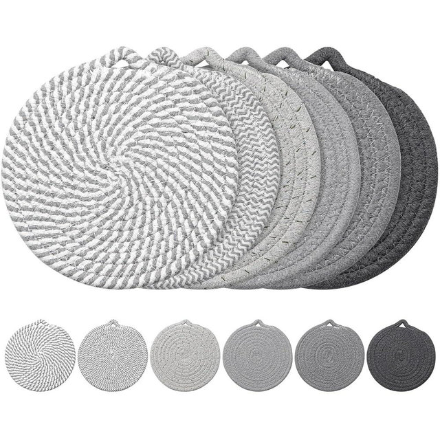 6 Pack Trivets for Hot Dishes, 7" Pot Holder for Kitchen Counter & Dining Table, Blocks Heat | Scratches | Stains Cotton Hot Pads for Pots and Pans