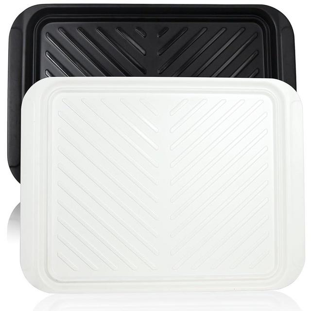 ECOIOU Extra Large Grilling Prep and Serve Trays, 17.3x13 inch BBQ Tray for Raw and Cooked Food, Melamine Serving Trays for Food, Set of 2, Black and White