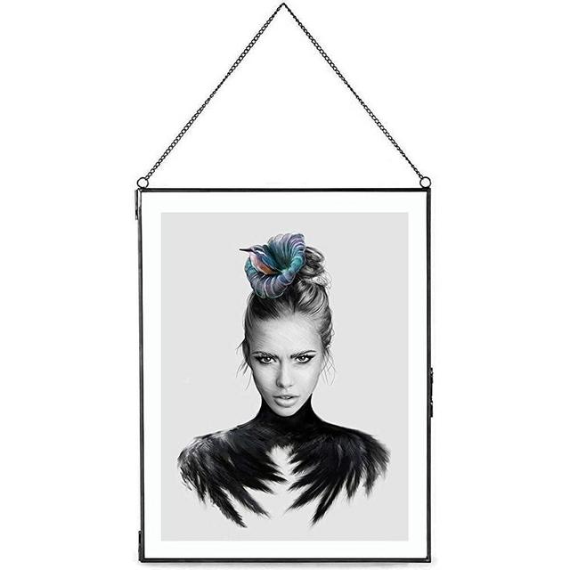 Daisylily Brass Hanging Photo Frame, Copper Glass Picture Frames Clip Modern Wall Decor Plant Specimen Artwork Ornament Display 8x12 Inch Black Vertical