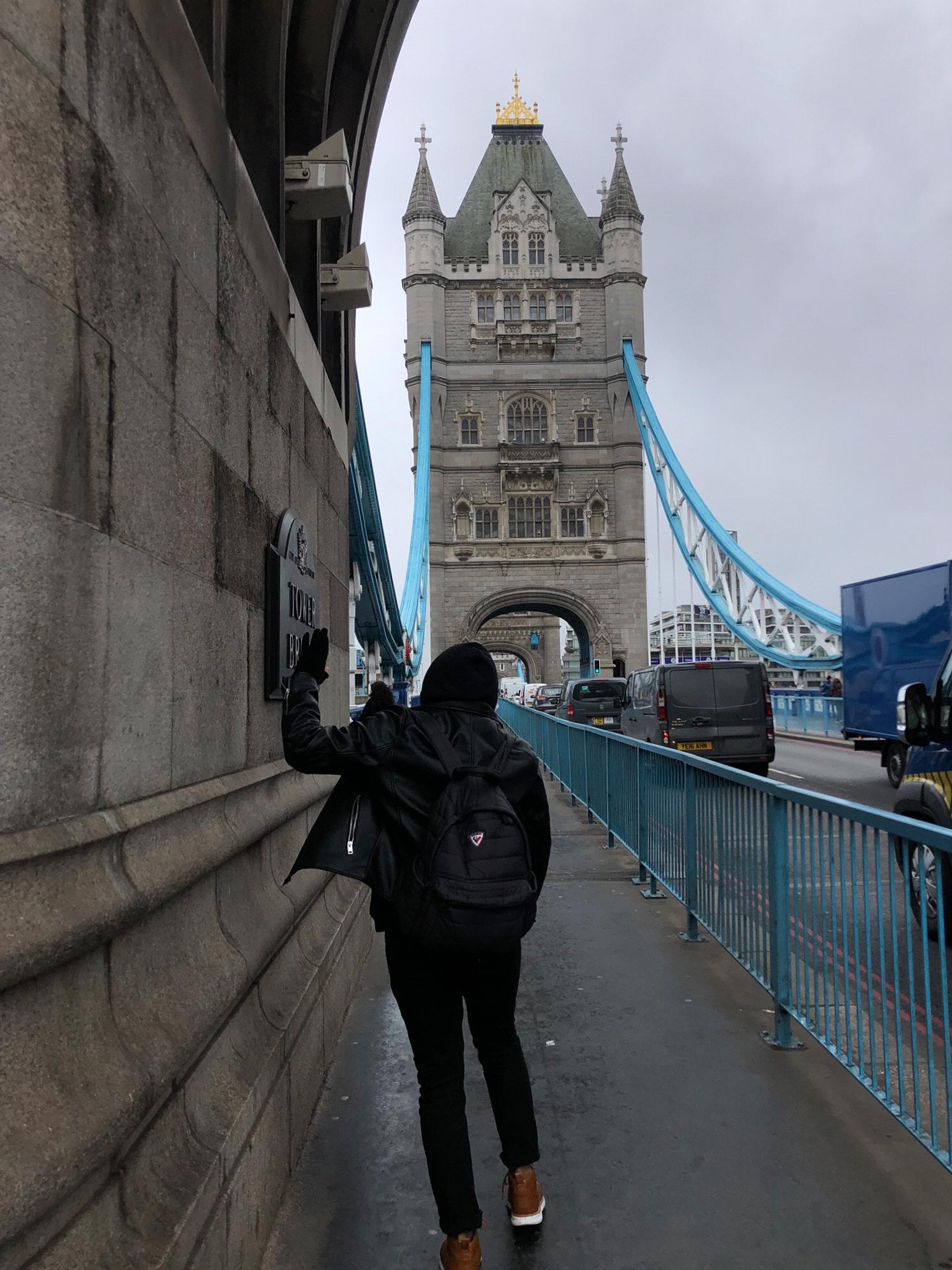 March 2019 - Manny walking across Tower Bridge.
London, England