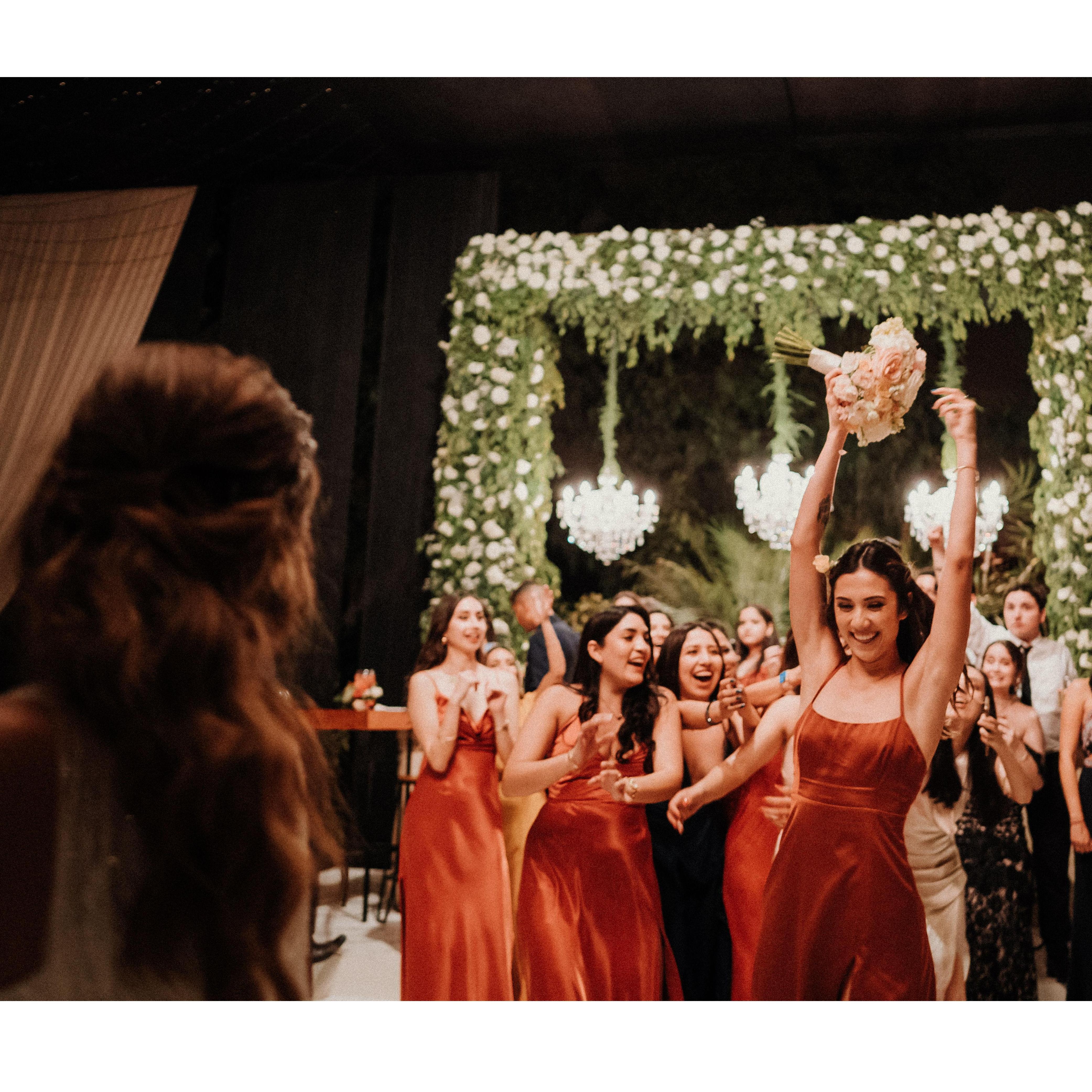 Shannon caught the bouquet at Antu's wedding