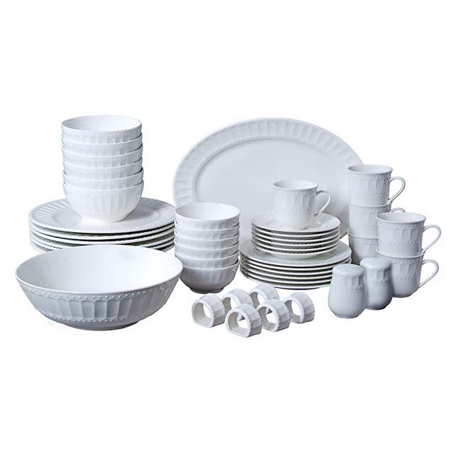 Gibson Everyday 61536.46RM Regalia 46-Piece Dinnerware and Serveware Set, White
